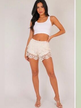 Forever 21 Cream Crochet Lace-Trim High Waist Shorts